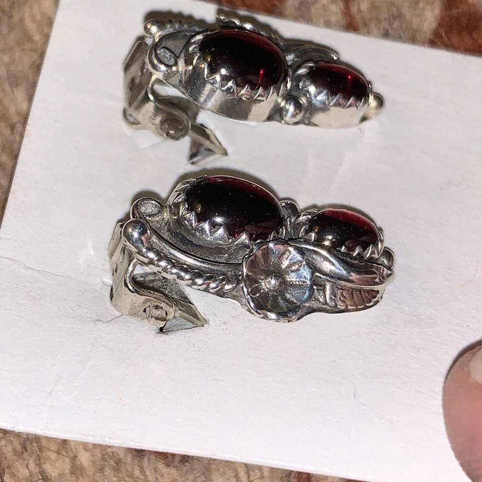 Native American Sterling Silver ClipOn Earrings, Signed SC