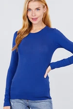 Womens Cotton Stretch Long Sleeve T-Shirt Plain Fitted Solid Slim Layering