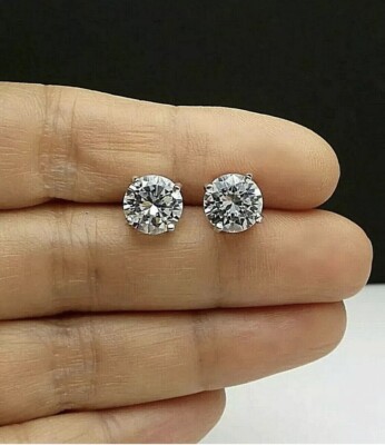 6.00 Ct Round Cut VVS1/D Lab Created Stud Earrings 14k White Gold 9mm Push Back
