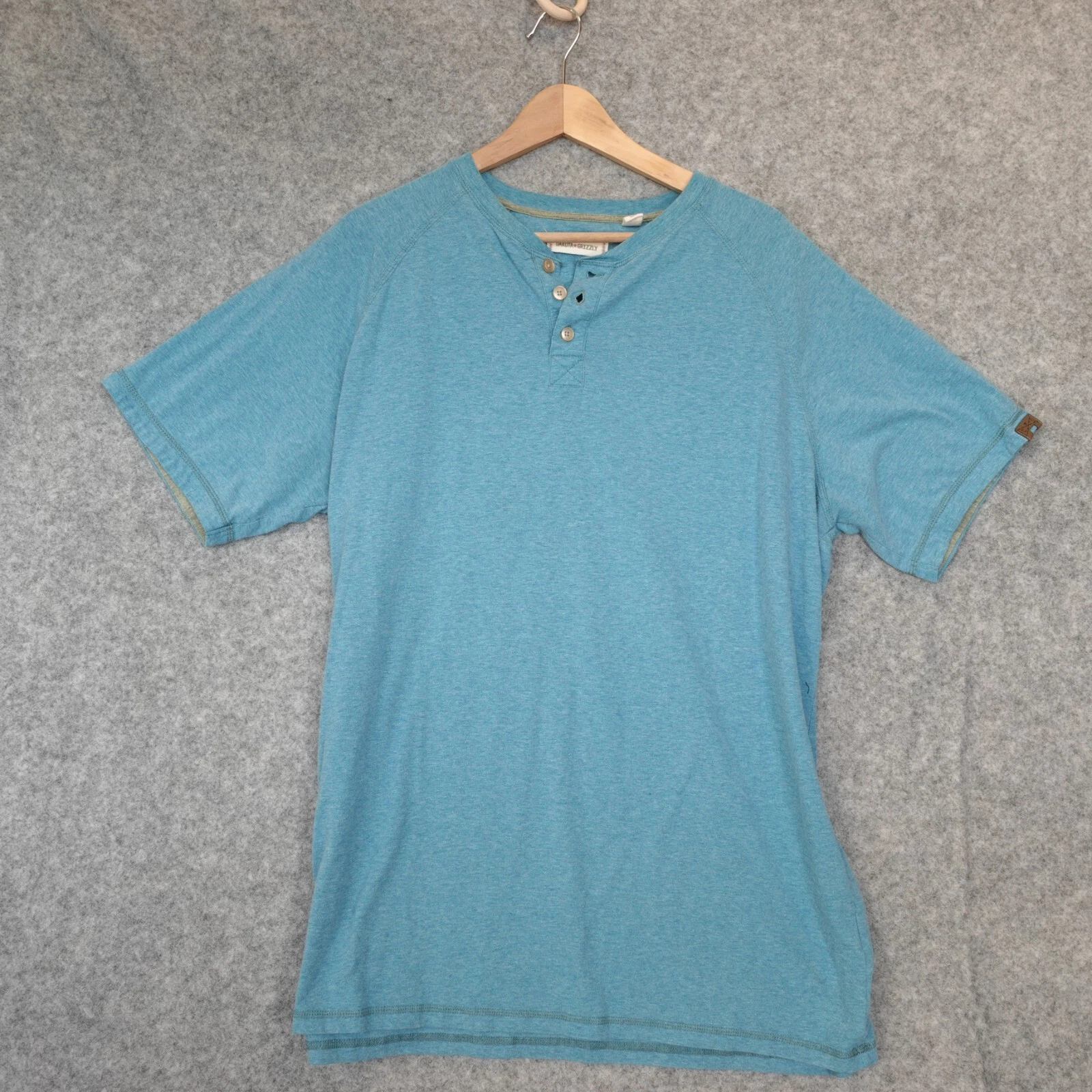 Blue Cotton Henley T Shirt Mens XL Teal Melange Coastal Outdoor DAKOTA GRIZZLY