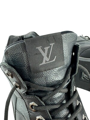LOUIS VUITTON Black Leather Oberkampf Damier Ebene Men\'s Ankle Boots 10UK - 11US LOUIS VUITTON Black Leather Oberkampf Damier Ebene Men main image 2