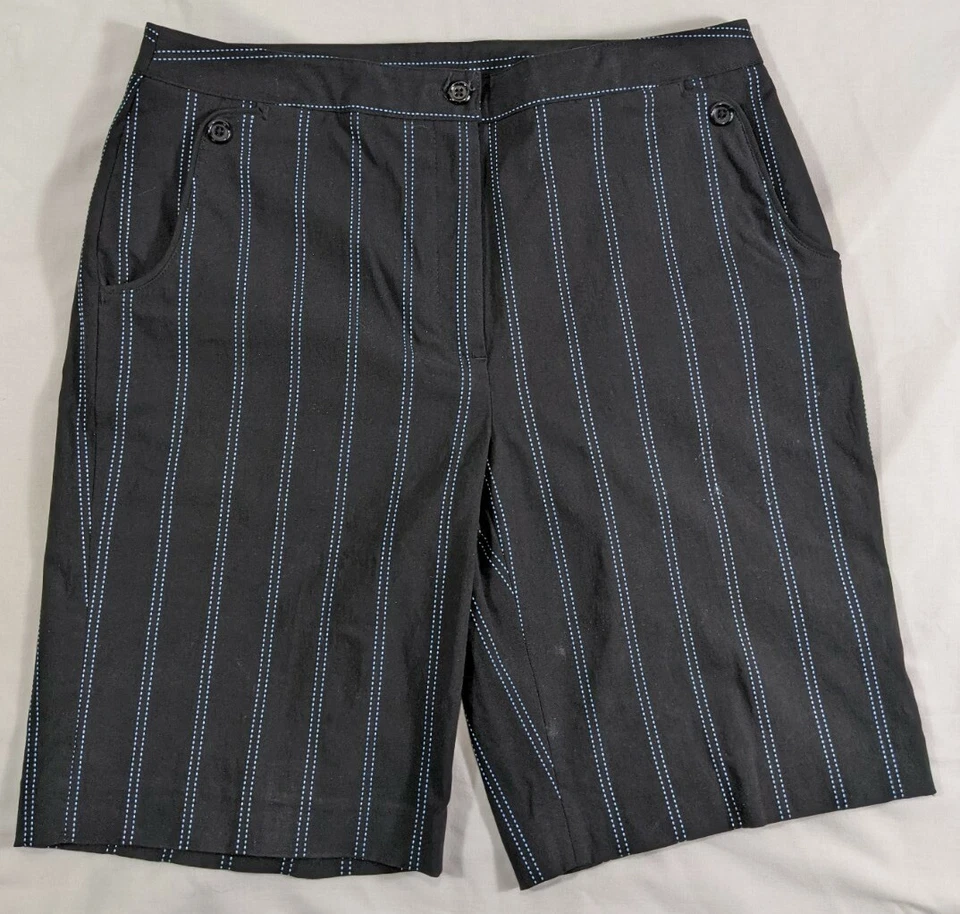 Bermudas de vestir EP PRO negras a rayas tiro medio calce regular elásticas talla 6 para mujer Foto 2 de 4