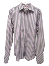 Ted Baker Mens Dress Shirt 16 Endurance Grey Purple Striped French Cuff Button