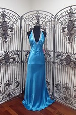 BD420 JASZ SZ 2 TURQ V NECK HALTER BEADED PAGEANT PROM FORMAL DRESS GOWN NWT