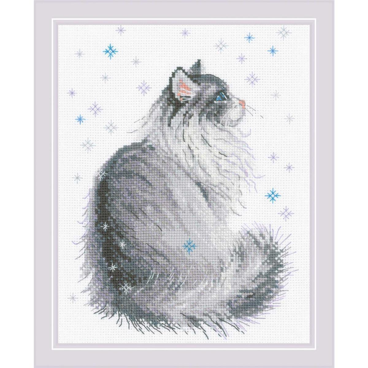Riolis counted cross stitch kit ""Snowy Meow"" 24x30cm, DIY
