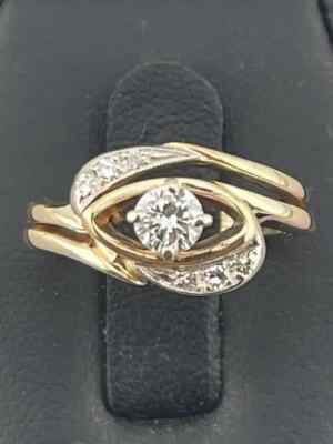 Antique wedding Engagement set Tester Pass Moissanite 14K Yellow Gold Plated