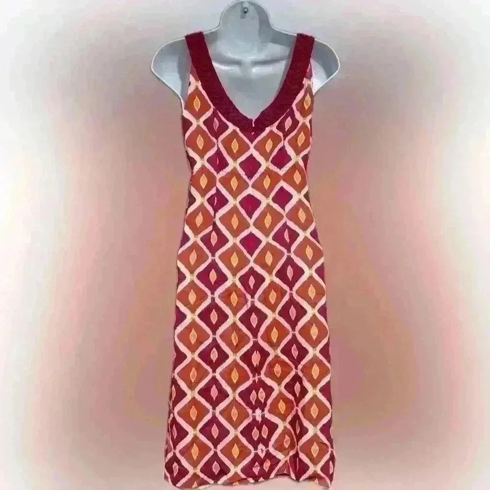 Abito Tory Burch plissettato seta stampa tribale corallo fucsia taglia 0