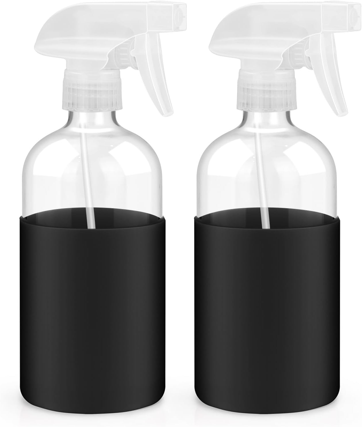 2 Pack 16oz Glass Spray Bottles with Long Silicone Sleeve - Refillable