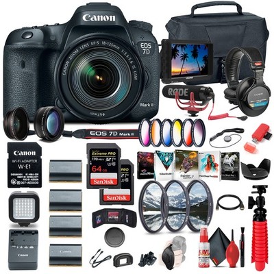 Canon EOS 7D Mark II DSLR Camera W/ 18-135mm f/3.5-5.6 IS USM Lens & W-E1 + More