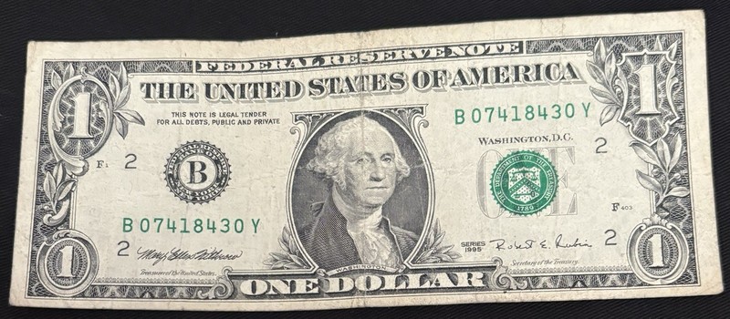 1995 New York $1 Bill High Series Y  Fancy Note