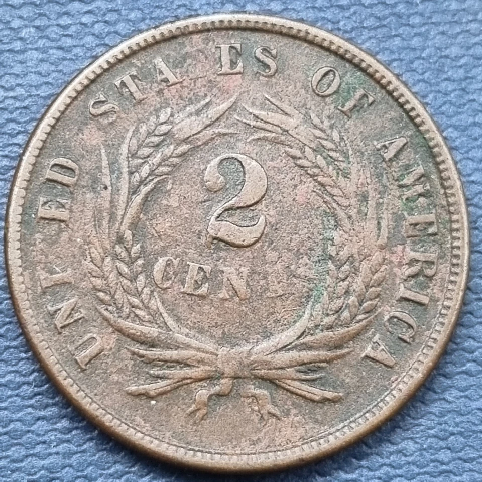 1864 Two Cent Piece 2c Higher Grade XF - AU Details SMALL MOTTO - RARE #92812 - Image 2 of 2