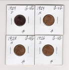 Lincoln Cent Lot of 4, 1923-S, 1924-D,S and 1926-S in G-VG condition