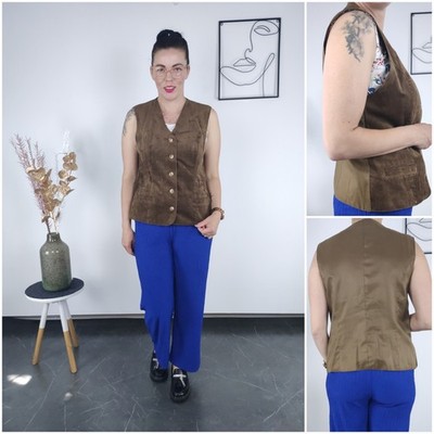 Womens Faux Suede Waistcoat Small Size US 6 EU 36 Brown Formal Dress Vest