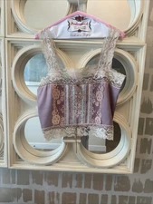 Lorrie Kabala 80s Mauve Silk, Lace And Pearls Drawstring Camisole One Size