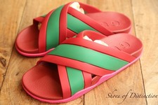 Gucci Red Green Rubber Sandals Sliders Flip Flops Mens UK 8 US 9 EU 42 New