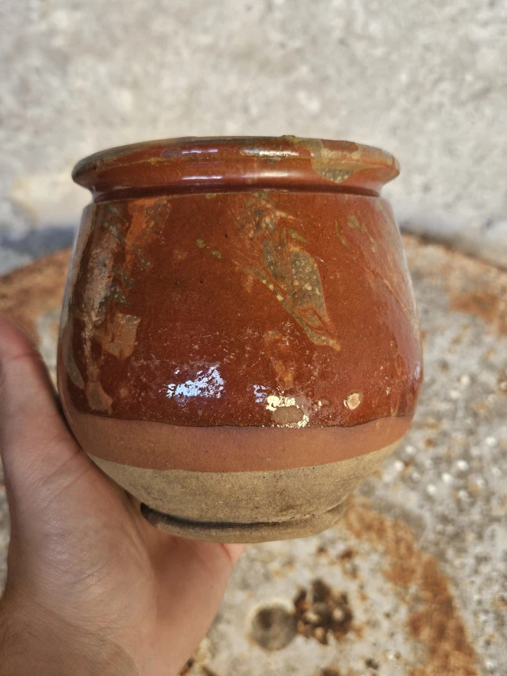 Ancien Petit Pot en Terre-cuite Vernissée & Art Populaire - Poterie - Photo 4/4