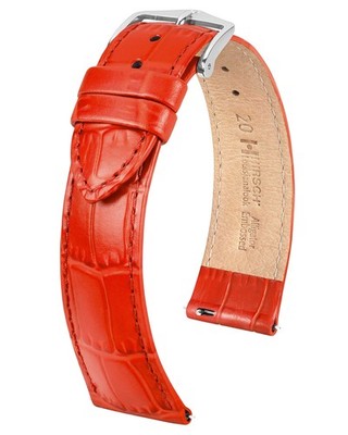 HIRSCH - Louisianalook, Stilvolles Lederarmband in Rot mit Alligatorprägung