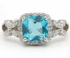 2CT Blue Topaz  White Topaz 925 Sterling Silver Ring Sz 8 MK1-7