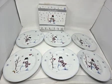 Set of 6 Noble Excellence "Building A Snowman" 9 1/8" Salad Plates Winter 