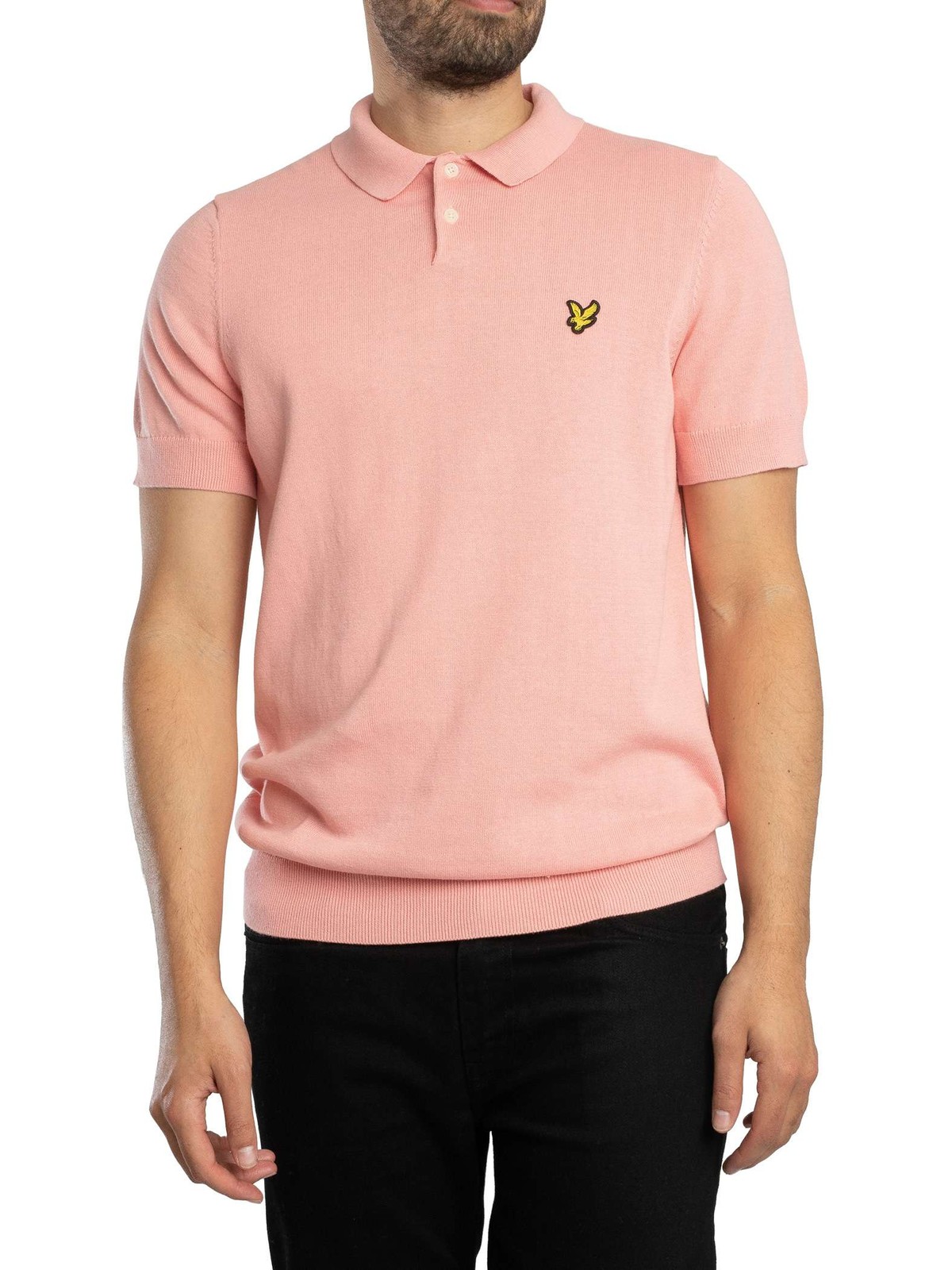 Lyle & Scott Cotton Short Sleeve Knitted Polo Shirt, Pink Grapefruit - S