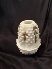 Fenton Milk Glass Fairy Lamp Hobnail VTG Christmas Holly Candle Holder Signed