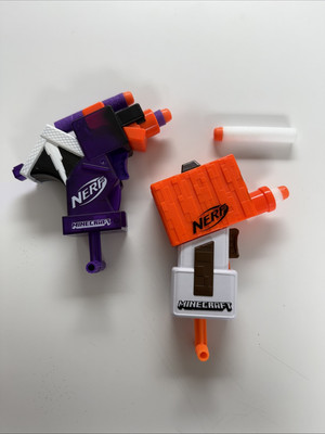 Nerf Minecraft Snow Golem And Ender Dragon Mini Blasters Lot Of 2 W/Darts