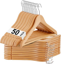 Premium Wooden Hangers 50 Pack Non-Slip Coat Clothes Hangers w/360  Swivel Hook