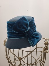 Betmar Blue Velvet Cloche Hat Medium Bow Accent Wool Women's Formal