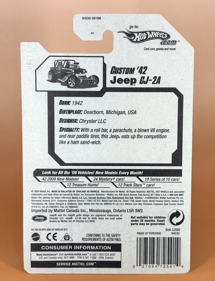 Hot Wheels 2009 New Models CUSTOM ’42 JEEP CJ-2A Green/Khaki w/5s 27/42 LOT OF 2 - Image 4 of 4