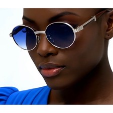 Retro Oval Sunglasses Women Classic Vintage Small Round Blue Sunglasses Lentes