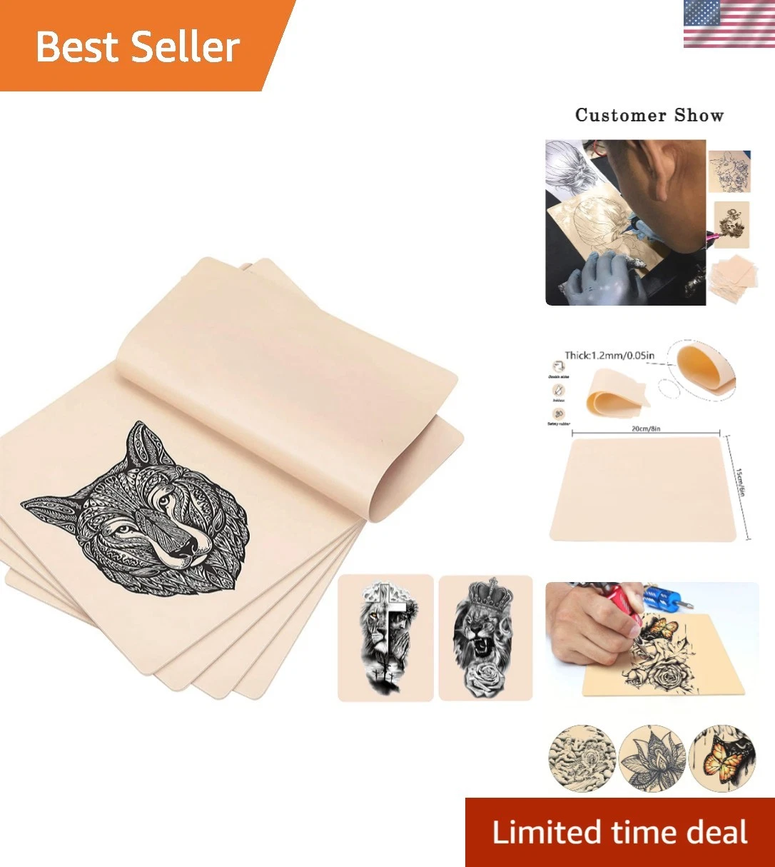 Durable Double-Sided Tattoo Skin Kit, 5 Pcs 8x6in for Microblading & More image 1