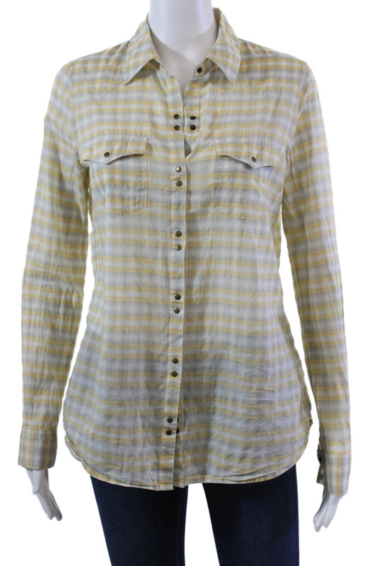 Equipment Femme Womens Cotton Long Sleeve Button Down Plaid Shirt Yellow Size S