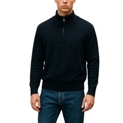L.L. BEAN Men's Navy Blue 1/4 Zip Cotton Knitted Sweater Size L