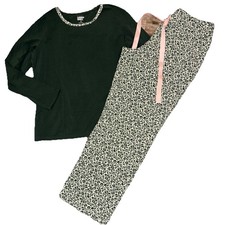 Lands End Women  s Size S 6-8 Pajama Set Long Sleeve Top Pants - Green/white NWOT