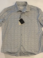 BUGATCHI Men s Blue/Gray Floral OoohCotton Long Sleeve Button-Up Shirt XL