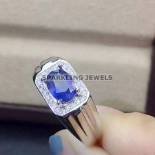 AAA+ Blue Sapphire Oval Cut With 925 Sterling Silver Ring For Men #C353