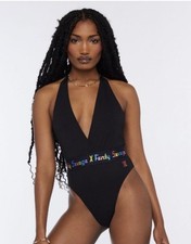 Savage X Fenty Missy Forever Rainbow Logo Halter Bodysuit Size Large 15 Waist