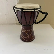 Souvenir 8” Wooden Tribal Djembe Drum With Sea Turtle Design Maui Hawaii