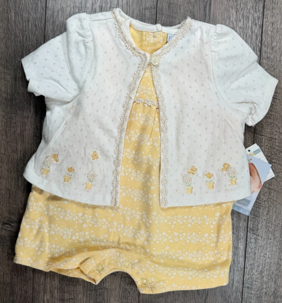 Baby Girl Clothes New Vitamins Baby 6-9 Month 2pc Yellow Butterfly Romper Outfit