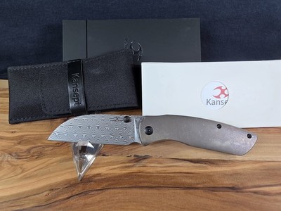 Kansept Knives Convict Titanium Handle  3.3'' Damascus Steel Folding Pocket Knife