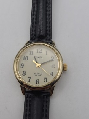 Timex Women's Easy Reader Cream Dial Gold Tone Black Band New Battery Working