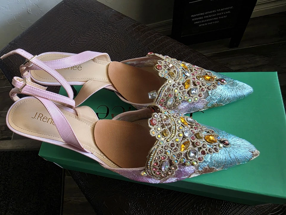 Bombas Slingback Rosa Pastel Multicoloridas Malha Floral Desdemona J. Renee, Tamanho. 13M - Imagem 3 de 4