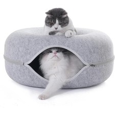 Cat Cave EXTRA LARGE Cat Tunnel Bed Indoor Cats,Cat Donut 24x24x11'' with 3 Toys