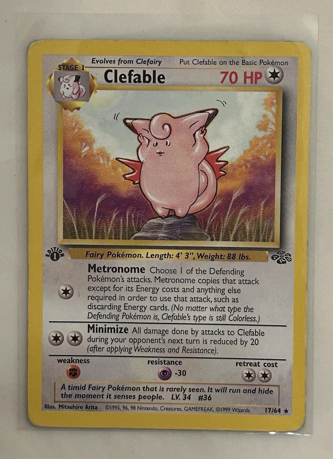 Pokemon TCG Clefable Jungle 1st Edition Rare Card 17/64 Vintage MP