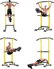 Adjustable Power Tower Dip Station & Pull-Up Bar – Full Body Strength Training E