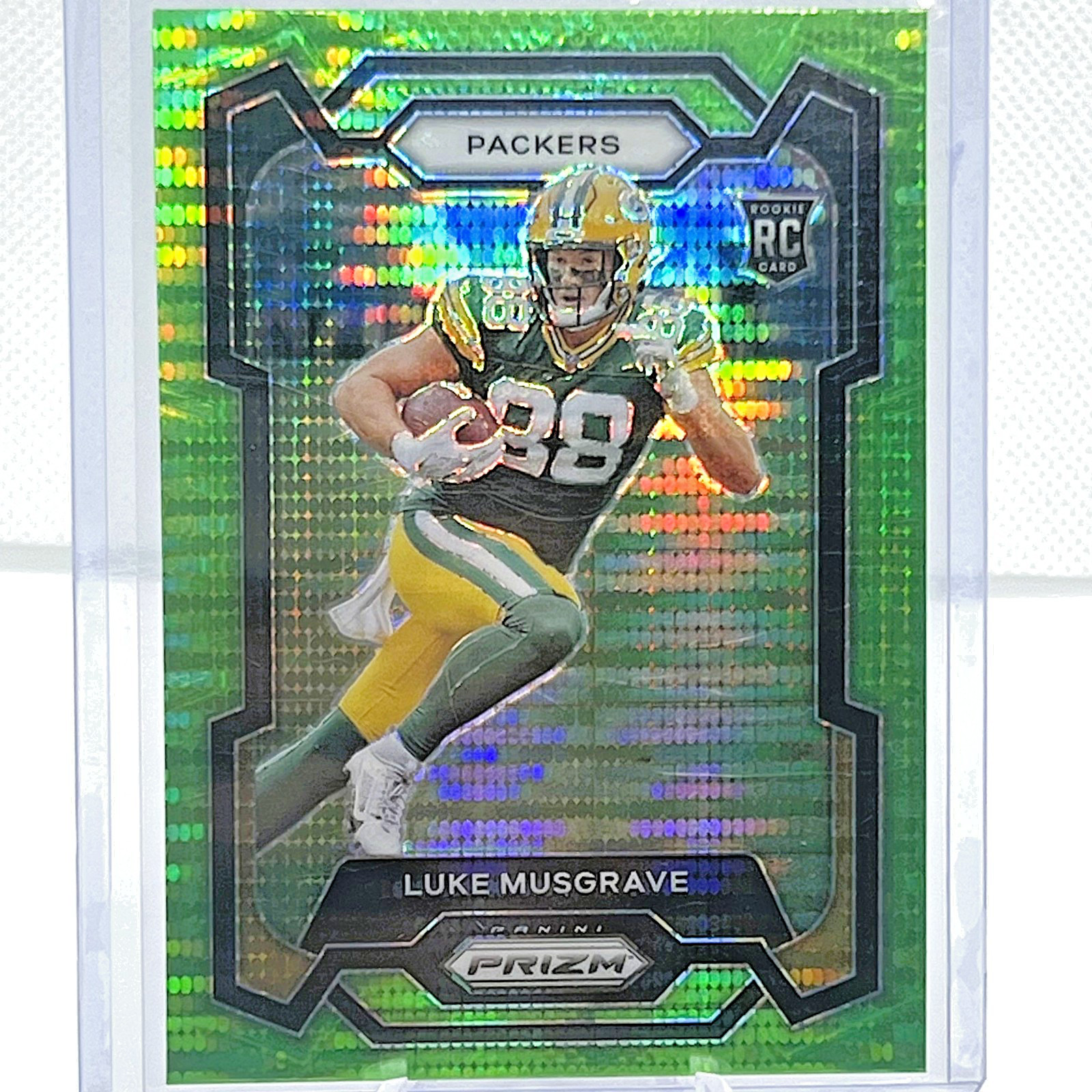 2023 Panini Prizm Luke Musgrave #337 Neon Green Pulsar Prizm Rookie Card Packers