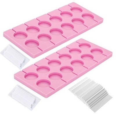 V-fox 2Pcs 12-Capacity Round Chocolate Hard Candy Silicone Lollipop Molds wit...