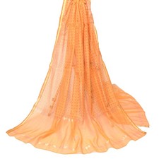 Sushila Vintage Orange BRANDED Dupatta Pure Cotton Silk Floral Print Long Stole