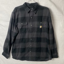 Carhartt Men's Gray Plaid Loose Fit Heavyweight Flannel Shirt Button Up Size L