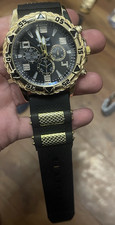 ZweiZeive Herren Armbanduhr Gold Gehäuse Schwarz Analog Chronograph rund